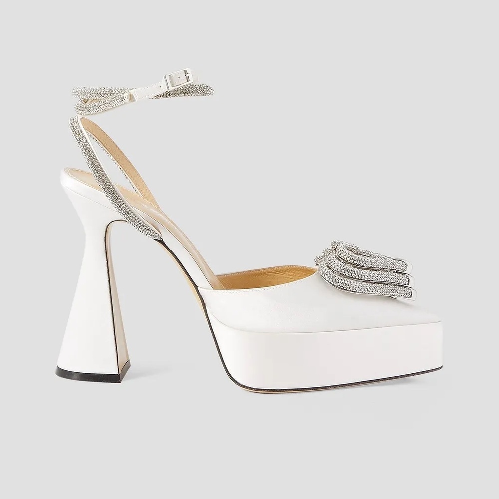 Mach & Mach Triple Heart crystal-embellished silk-satin platform pumps
